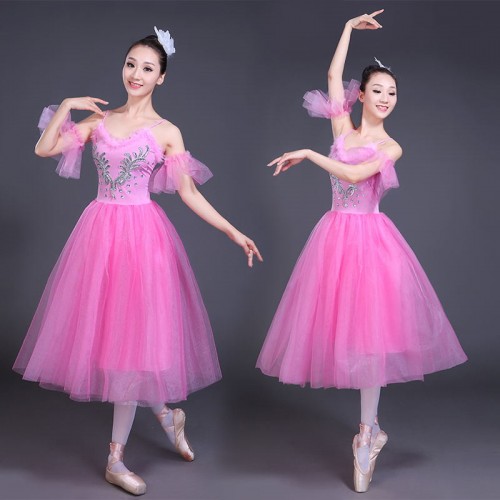 White modern dance ballet dress women female  turquoise pink competition performance swan lake ballet dance dresses 